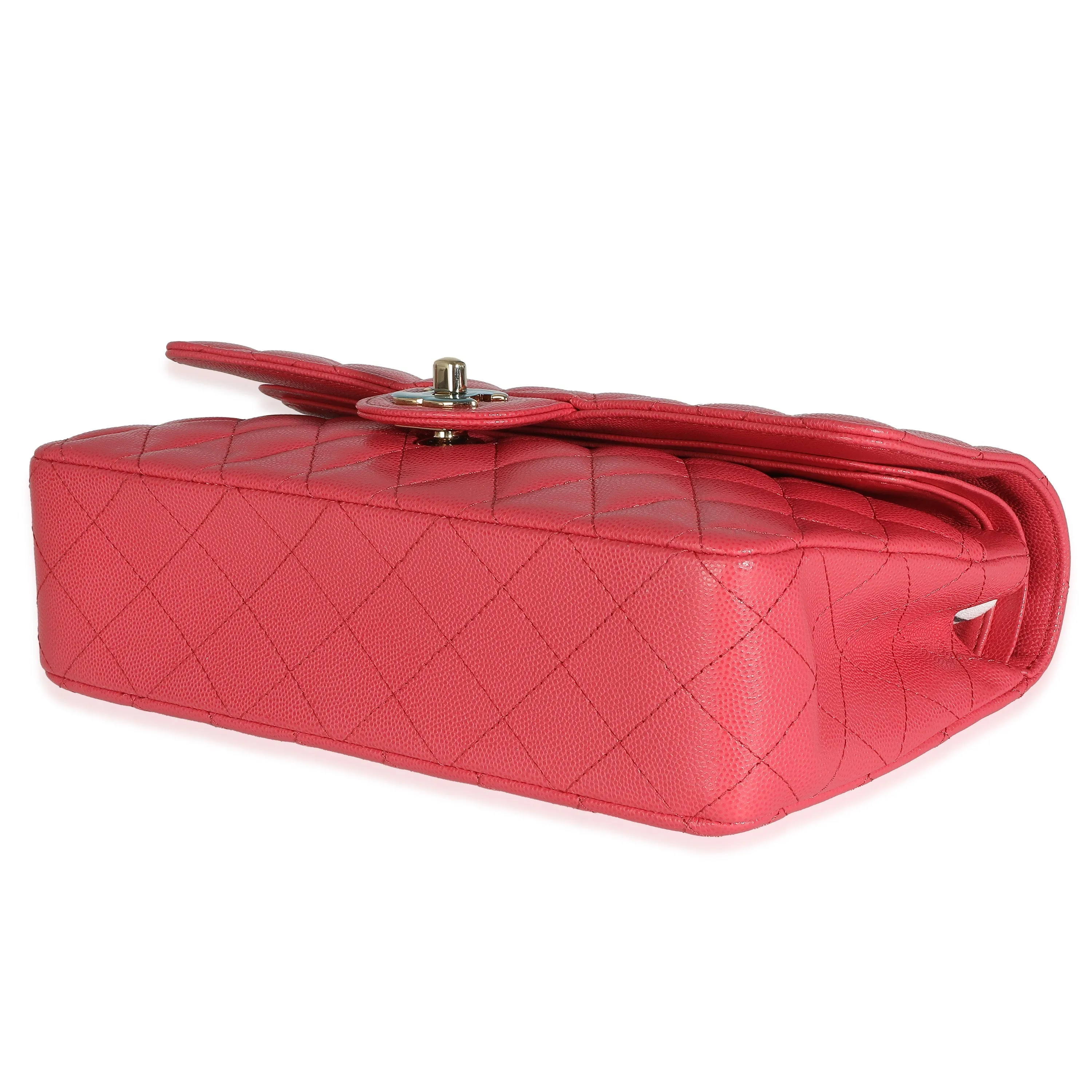 CHANEL Dark Pink Quilted Caviar Medium Classic Double Flap Bag