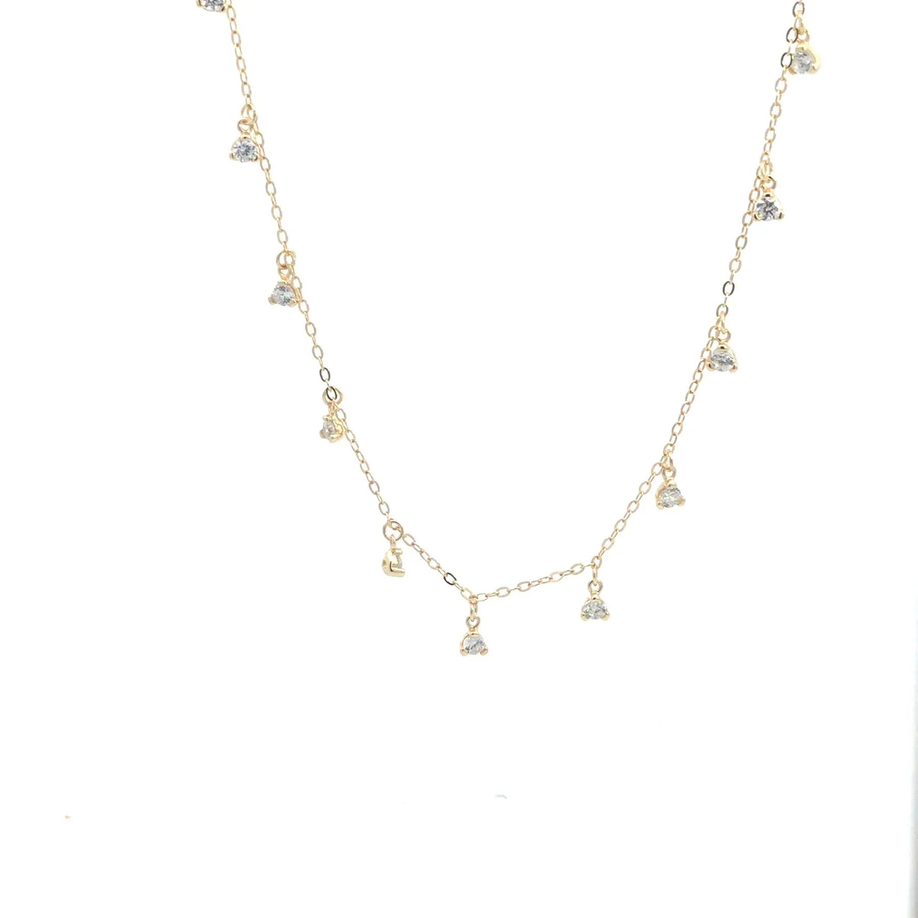 Charm Drop Necklace 925 Sterling Silver Prong Diamond CZ Adjustable Short Necklace