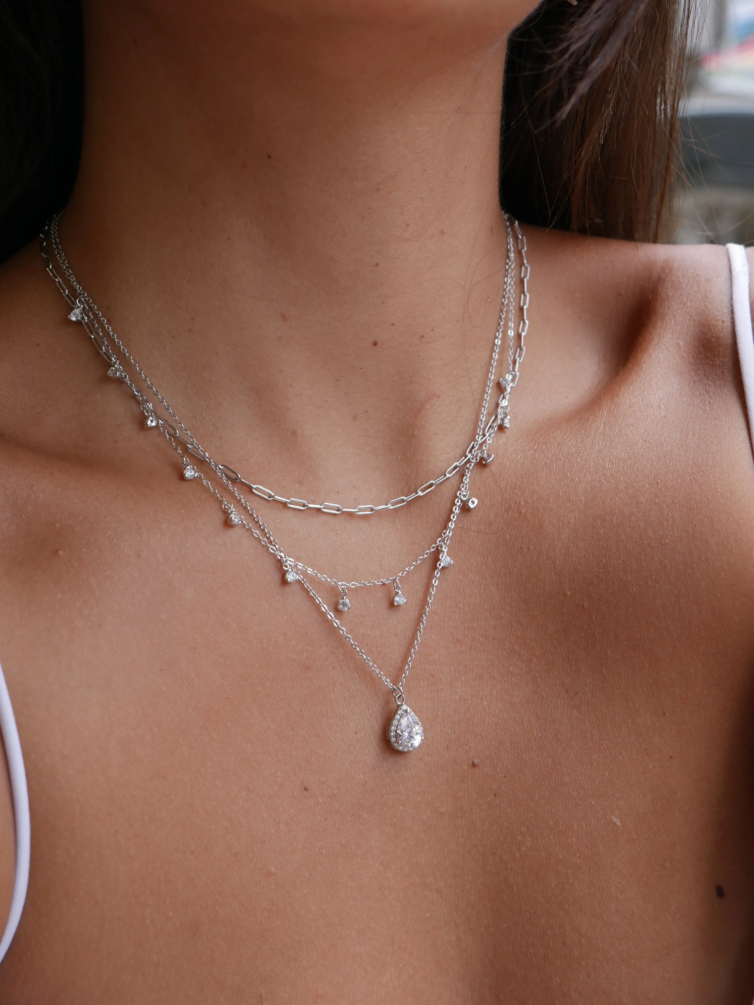Charm Drop Necklace 925 Sterling Silver Prong Diamond CZ Adjustable Short Necklace