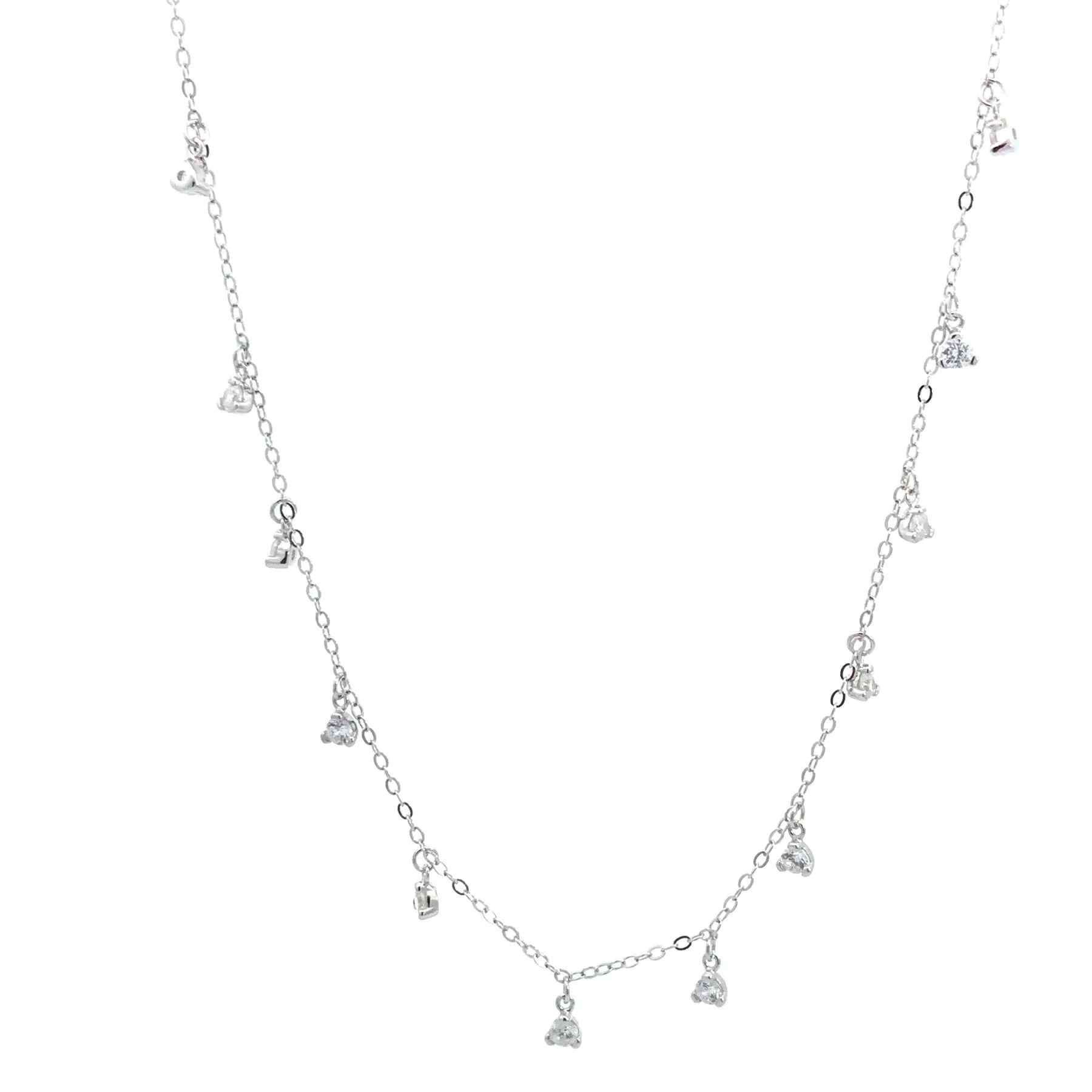 Charm Drop Necklace 925 Sterling Silver Prong Diamond CZ Adjustable Short Necklace