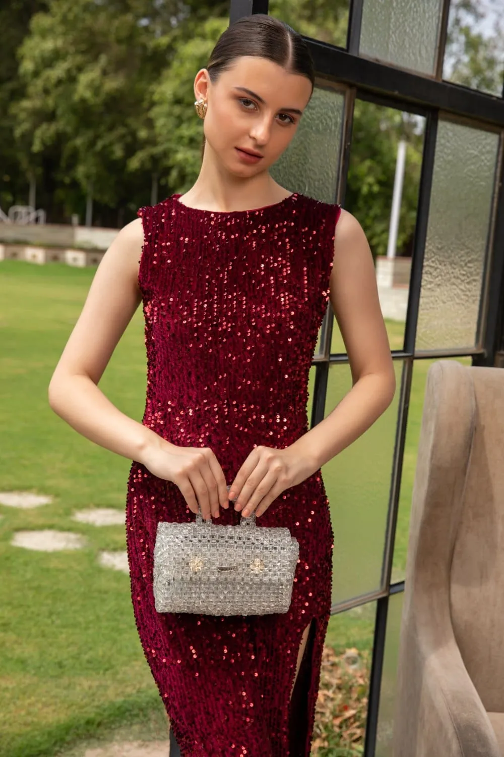 Crystal White Duffle Clutch - Stylish And Versatile Evening Bag