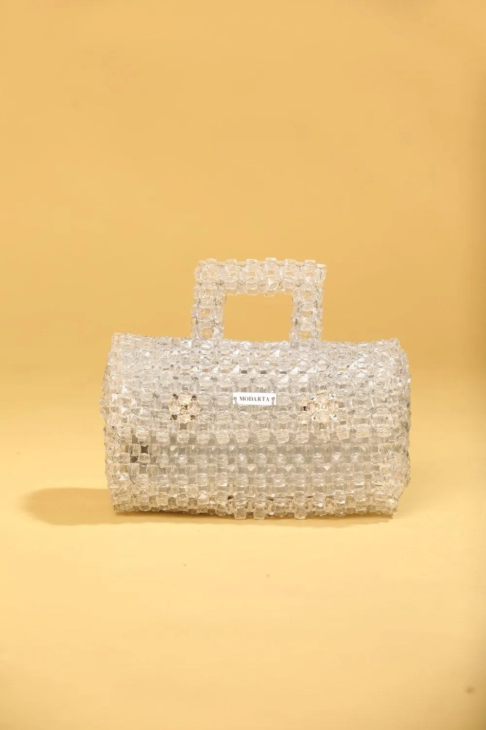 Crystal White Duffle Clutch - Stylish And Versatile Evening Bag
