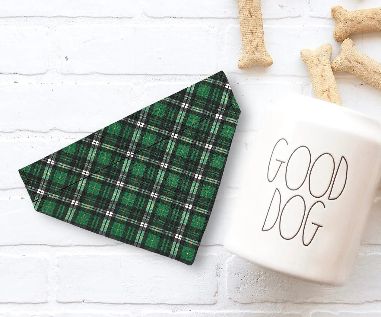 Dark Green Plaid Dog Bandana