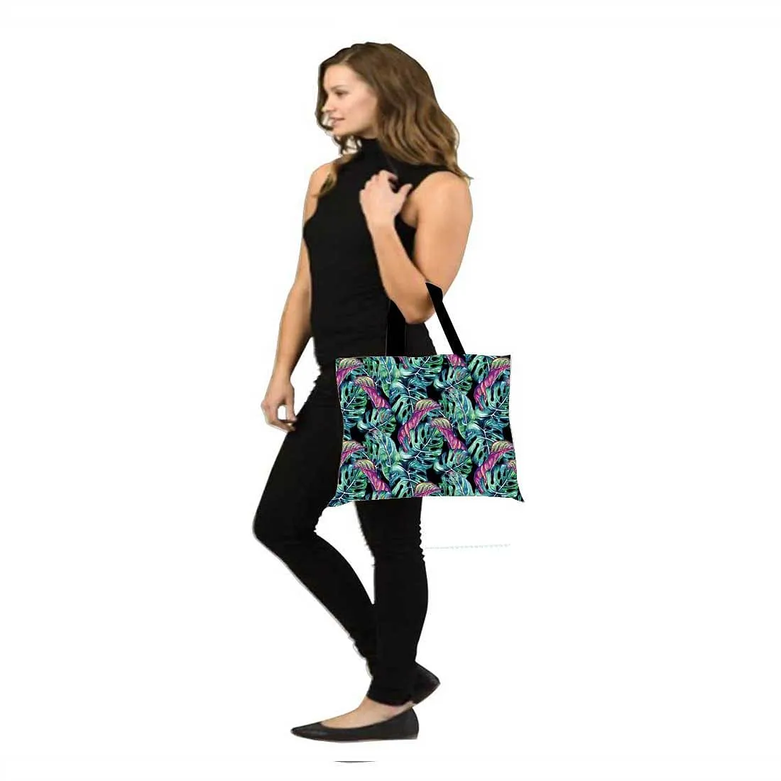 Designer Tote Bag With Zip Beach Gym Travel Bags -  Tropical Leaf