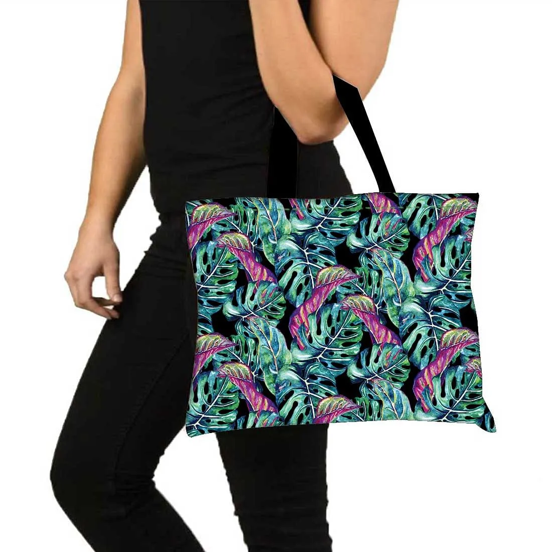 Designer Tote Bag With Zip Beach Gym Travel Bags -  Tropical Leaf