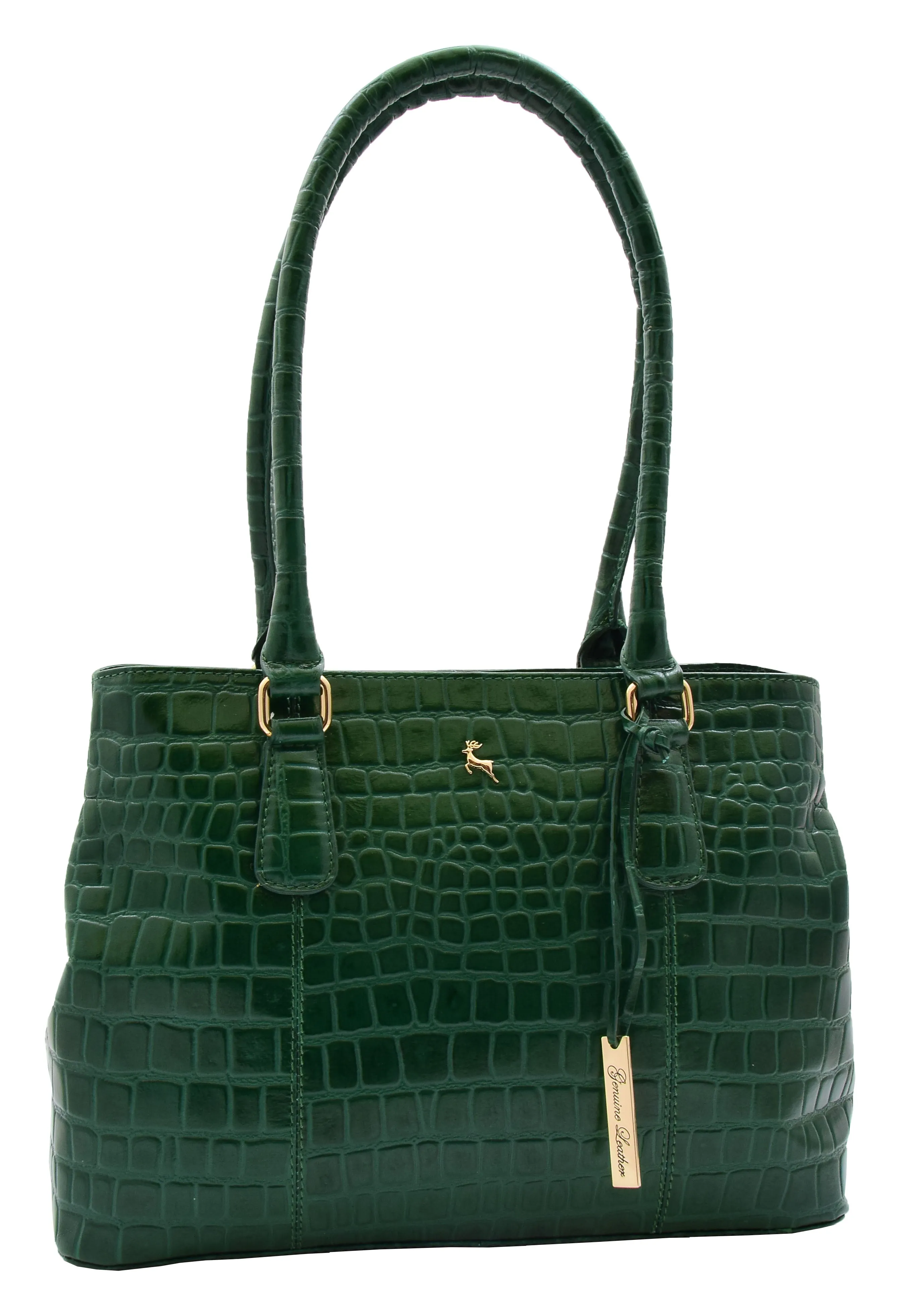 DR299 Women's Hobo Shoulder Leather Bag Beautiful Croc Pint Green