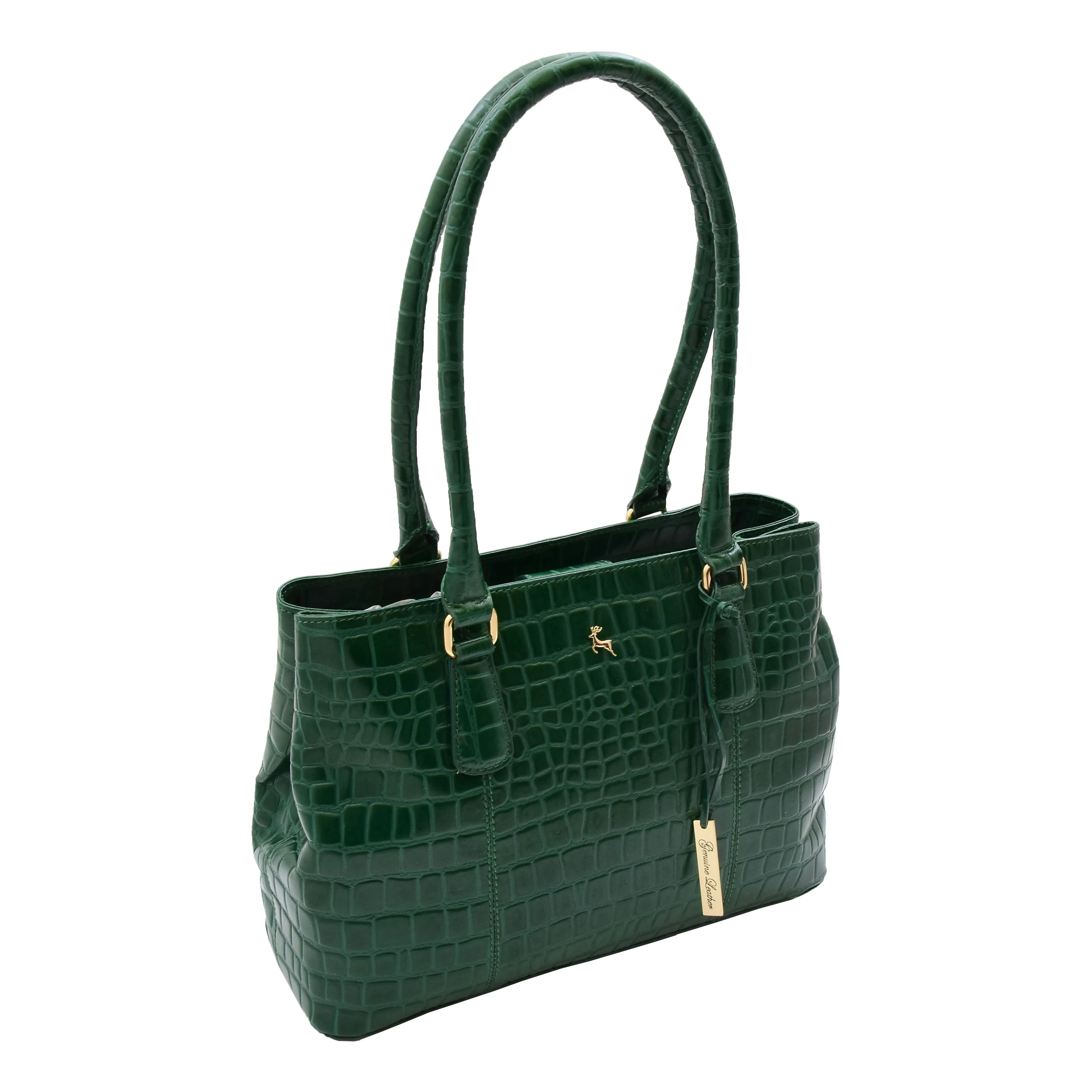 DR299 Women's Hobo Shoulder Leather Bag Beautiful Croc Pint Green