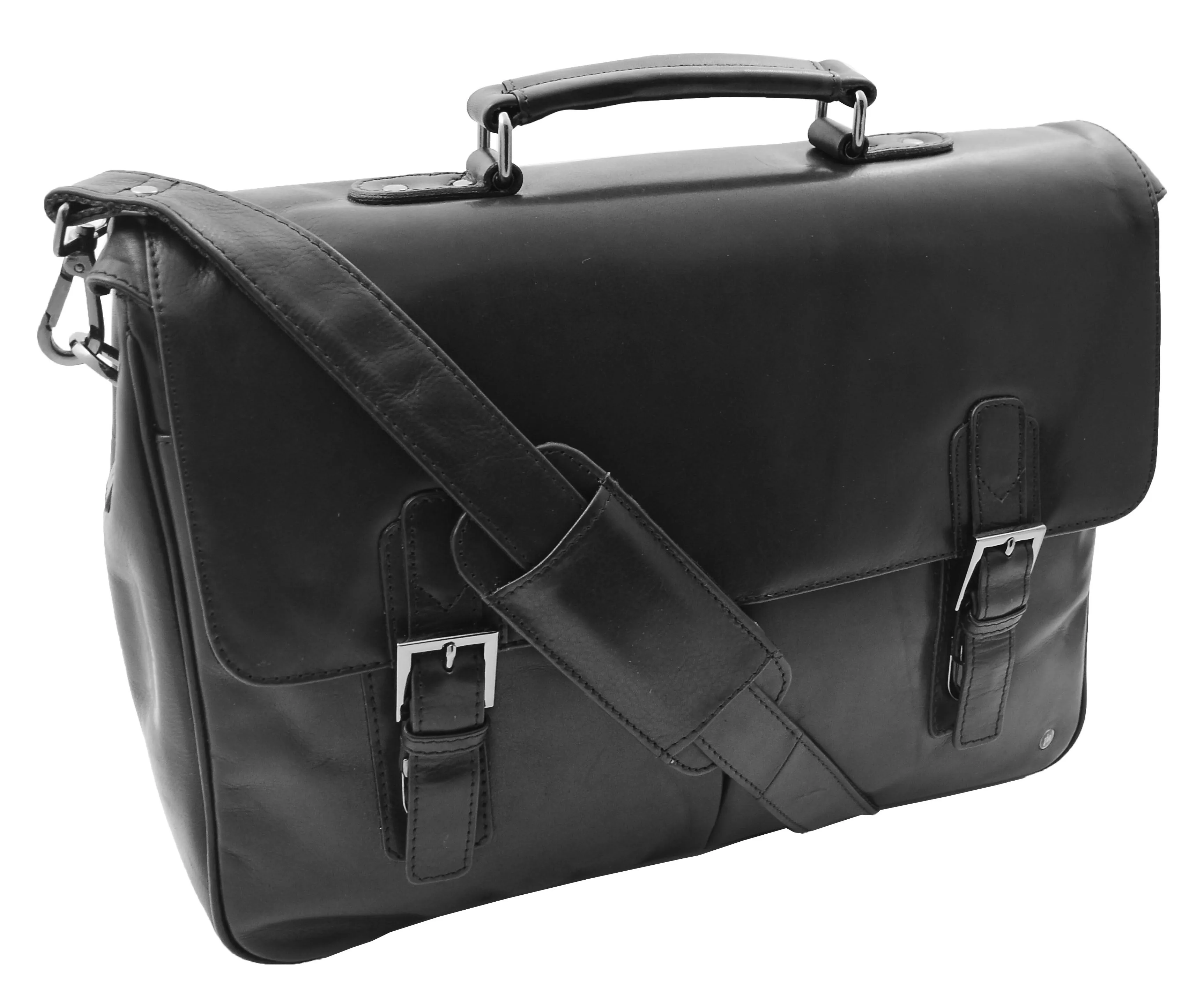 DR322 Men's Leather Messenger Briefcase Black