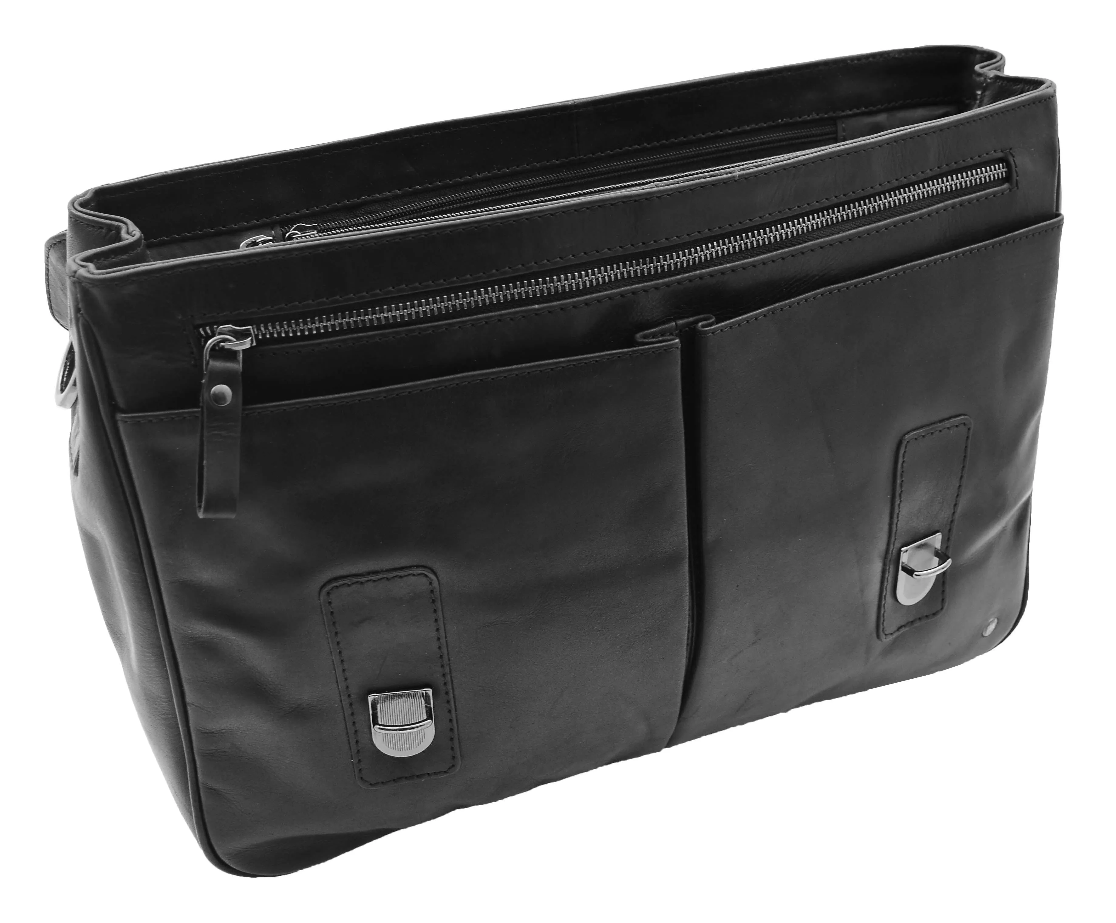 DR322 Men's Leather Messenger Briefcase Black