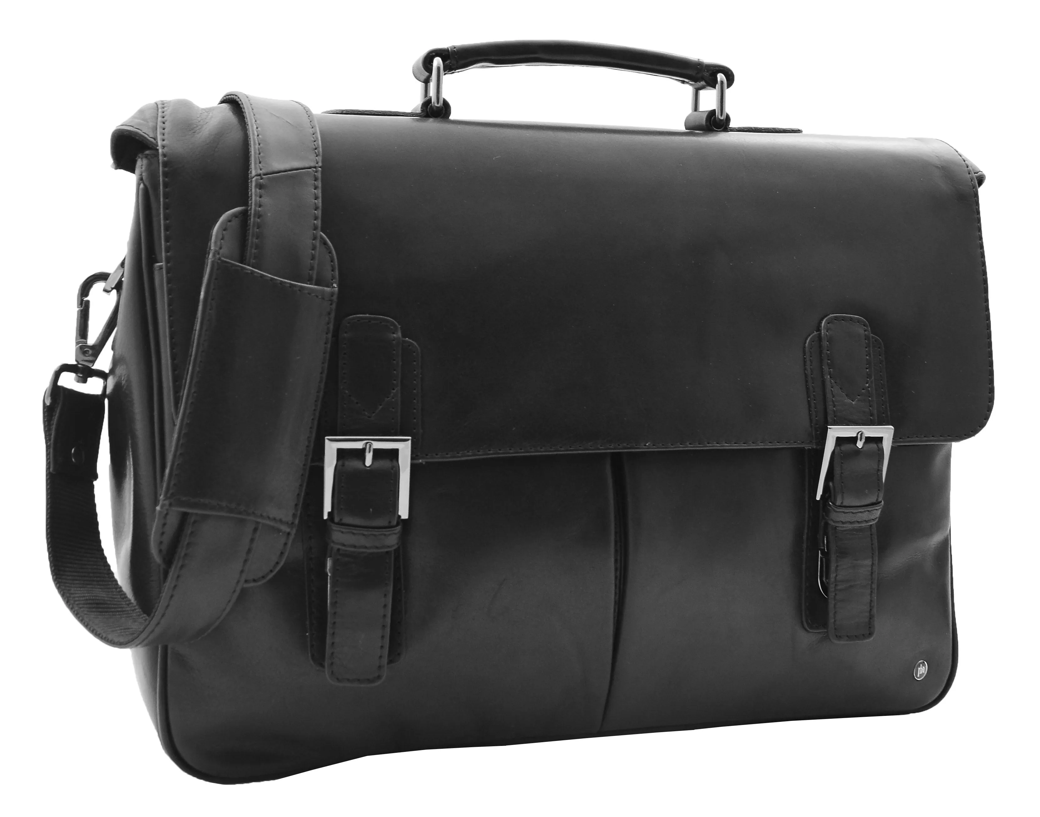 DR322 Men's Leather Messenger Briefcase Black