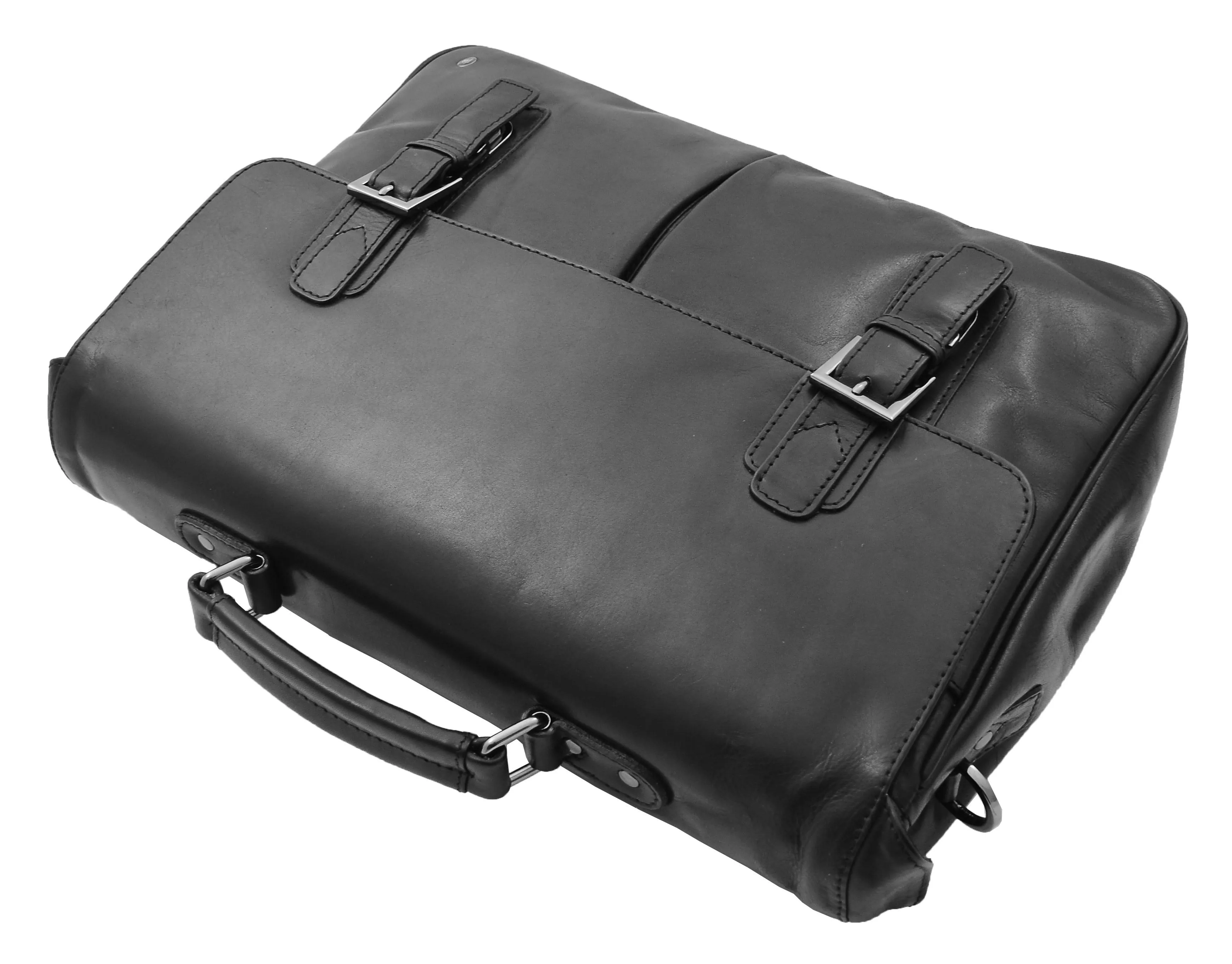 DR322 Men's Leather Messenger Briefcase Black