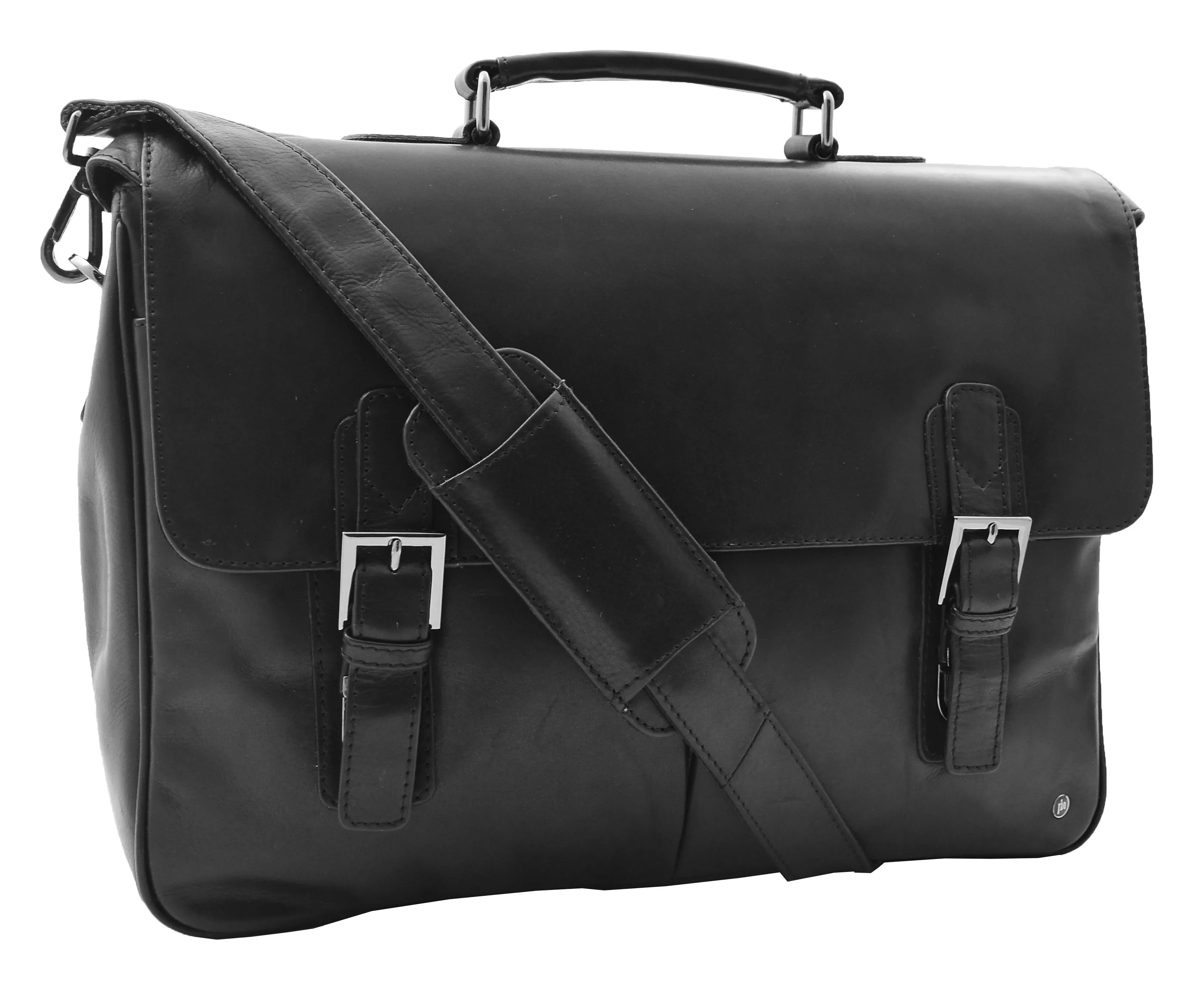 DR322 Men's Leather Messenger Briefcase Black
