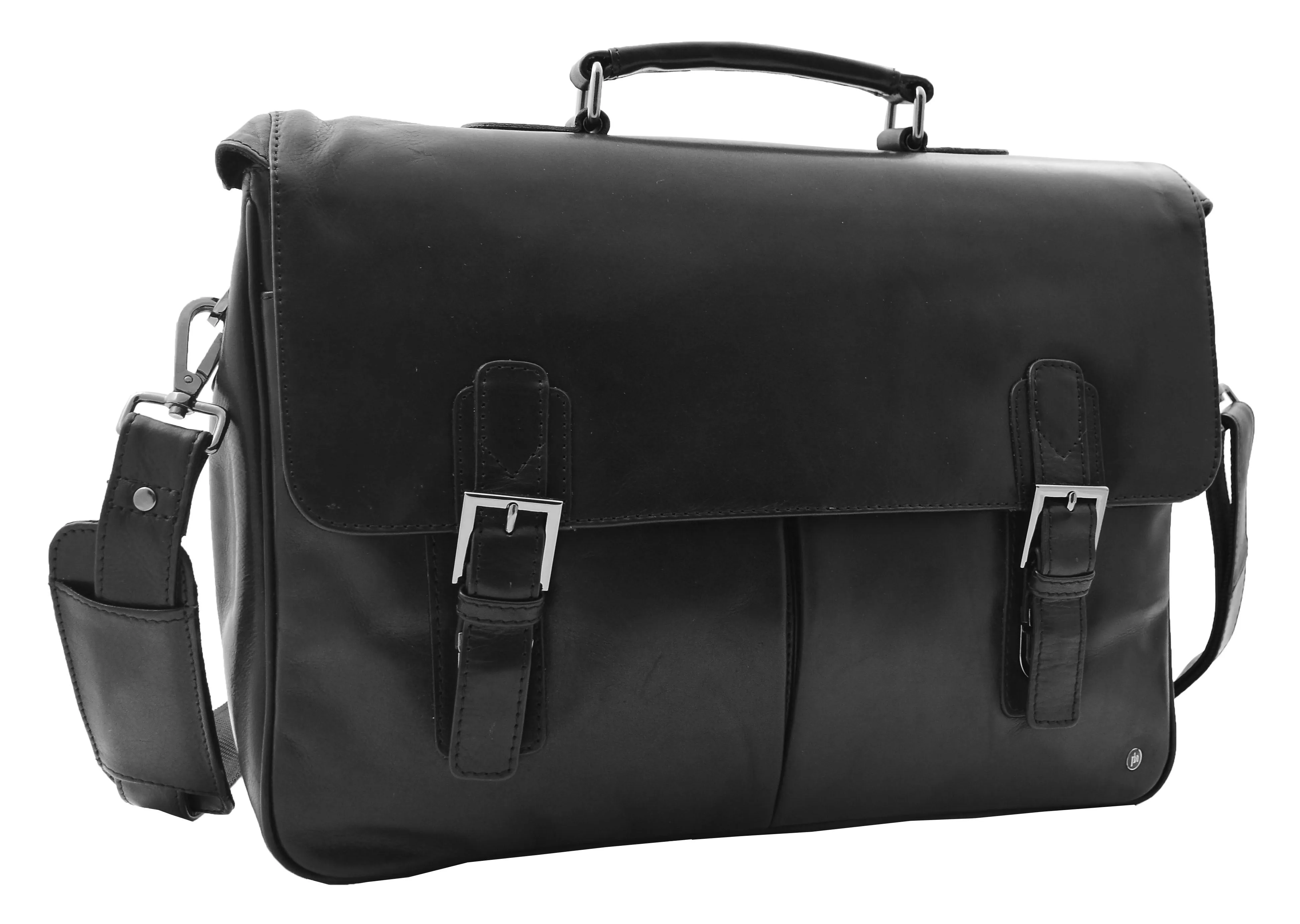 DR322 Men's Leather Messenger Briefcase Black