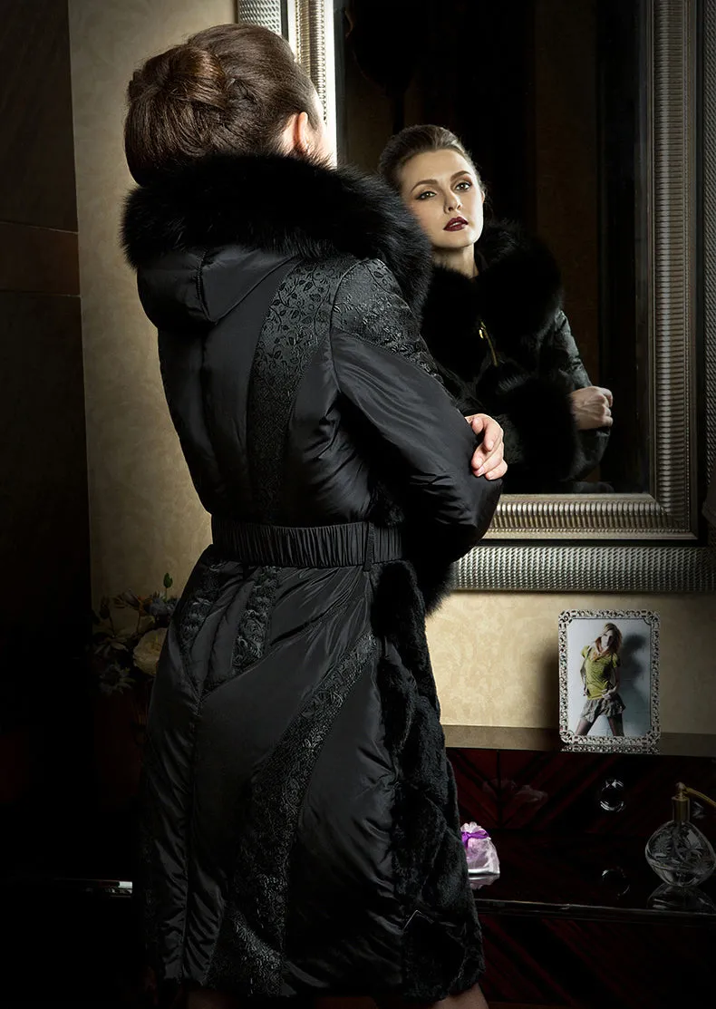 Elegant Genuine Fur Slim Duck Down Coat