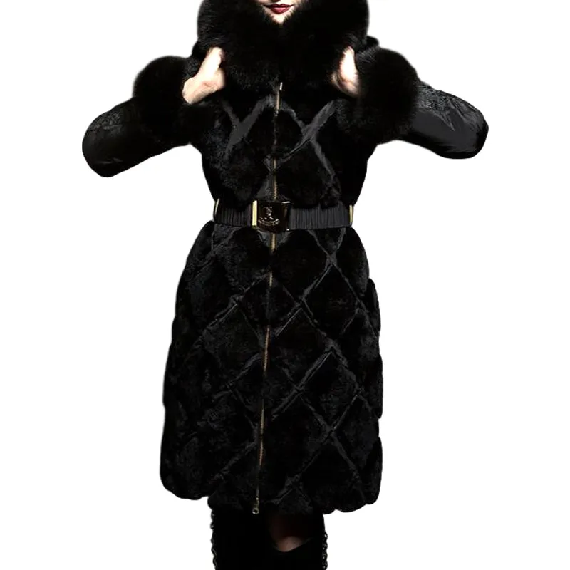 Elegant Genuine Fur Slim Duck Down Coat