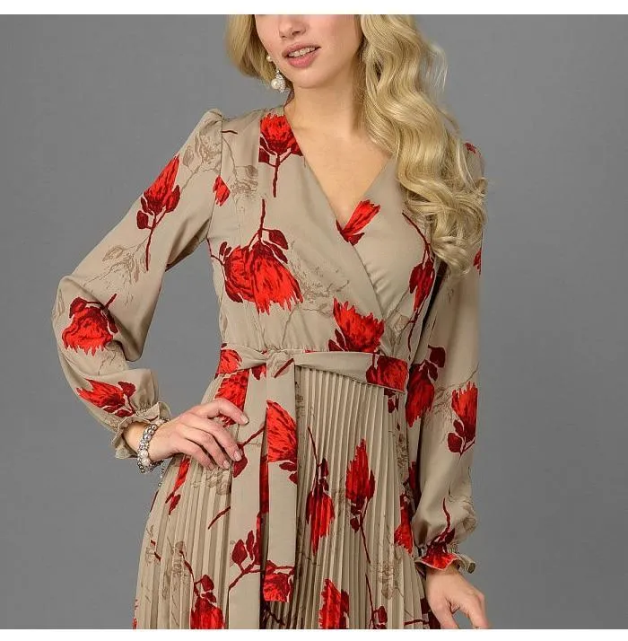 Elegant Slim Floral Printed A-Line V-Neck Long Sleeve White Vestidos For Female