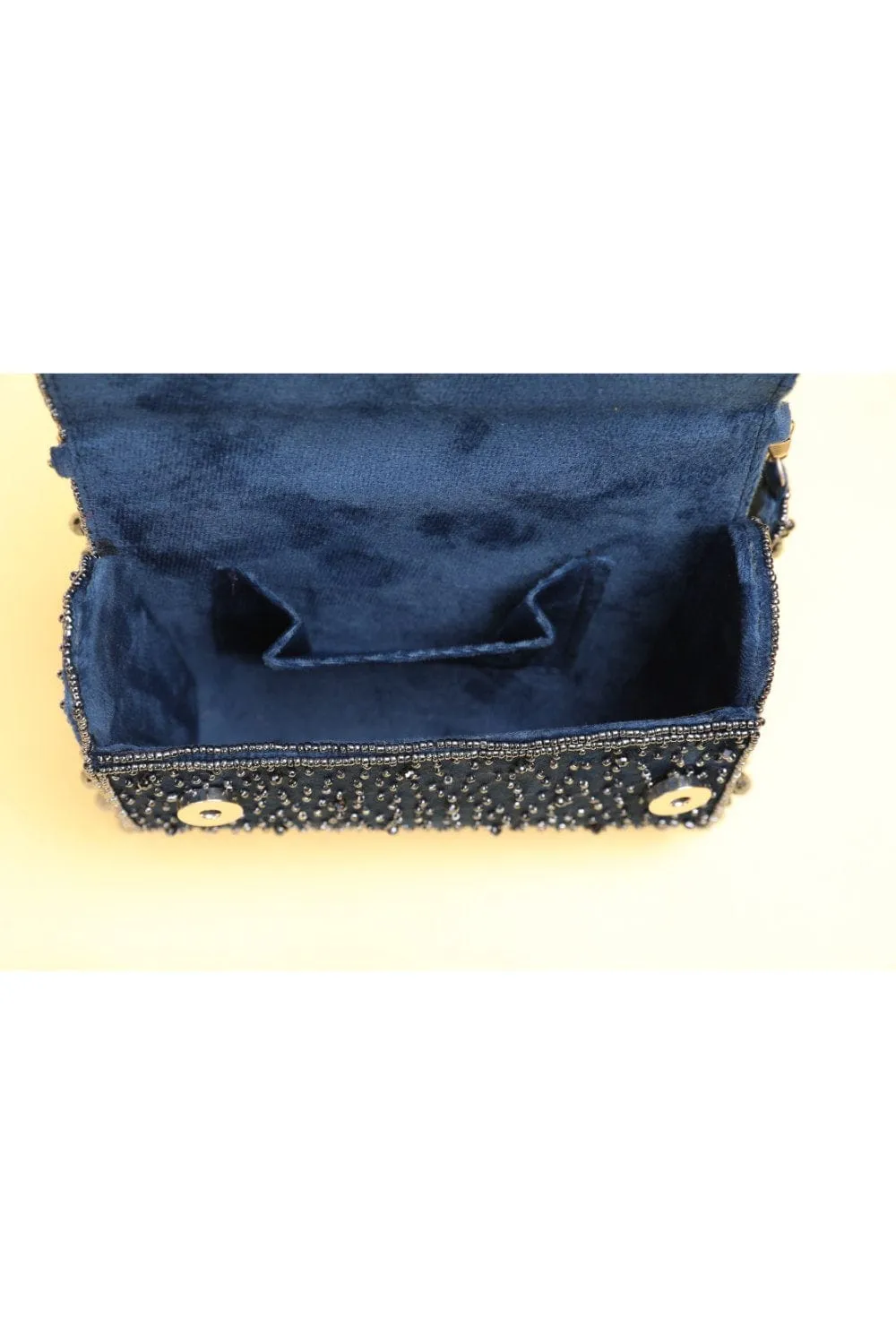 Embellished Blue Purse Clutch With Fold-Over Design