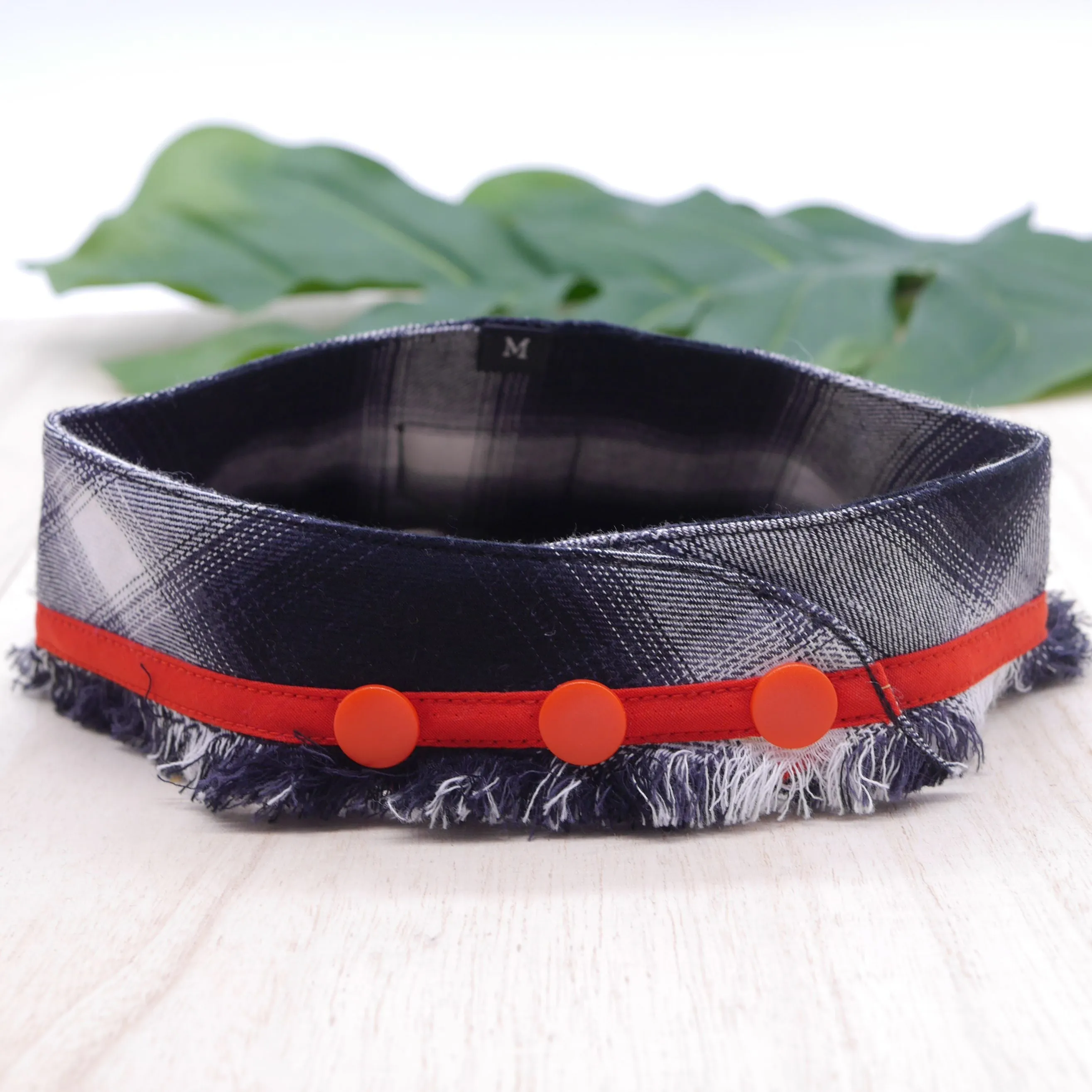 Frayed Edge Bandana - Classic Black Flannel with Red Rim Frays