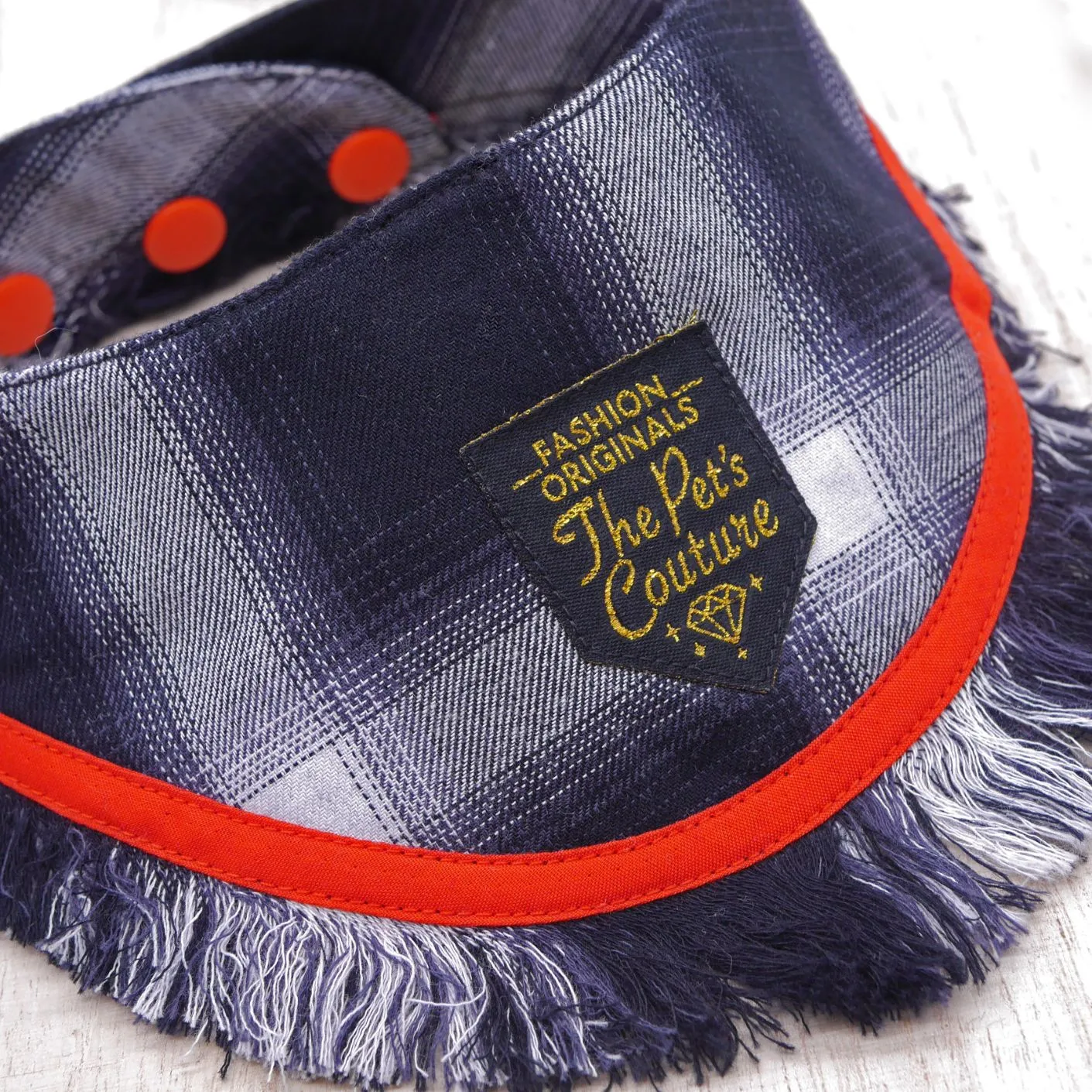 Frayed Edge Bandana - Classic Black Flannel with Red Rim Frays