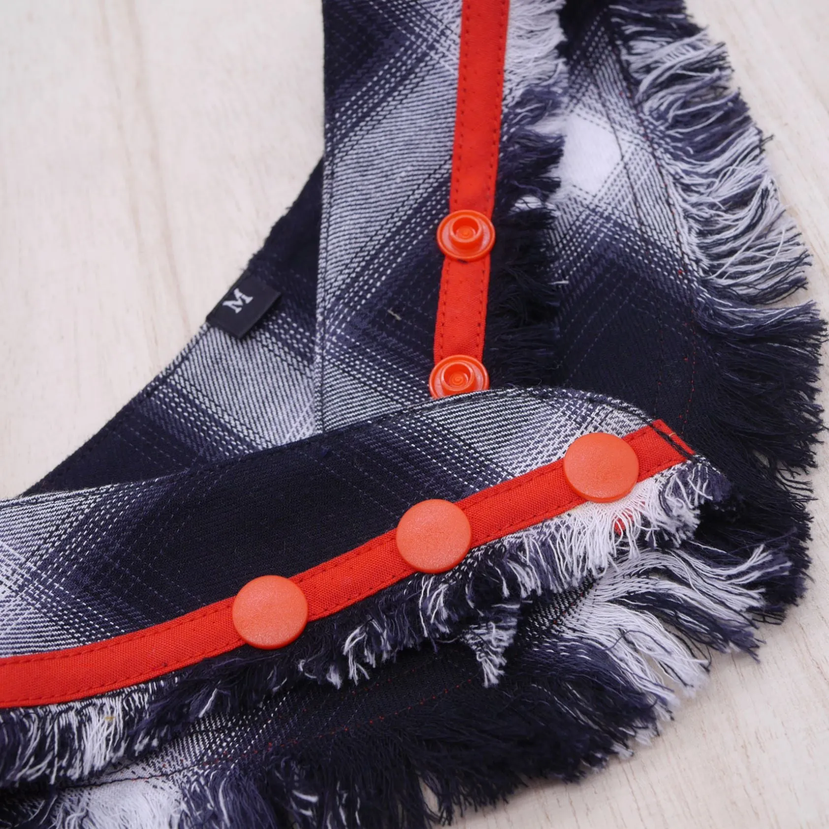 Frayed Edge Bandana - Classic Black Flannel with Red Rim Frays