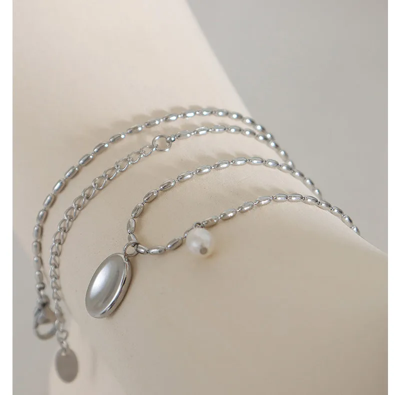 Freshwater Pearl Charm Oval Pendant Necklace