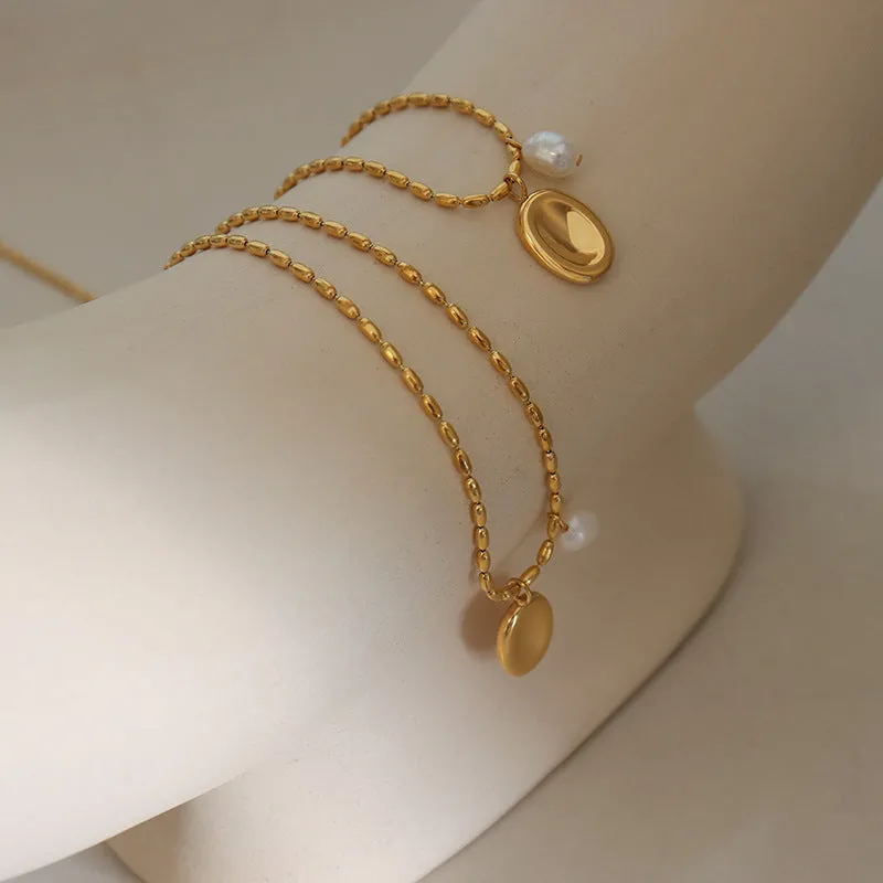 Freshwater Pearl Charm Oval Pendant Necklace