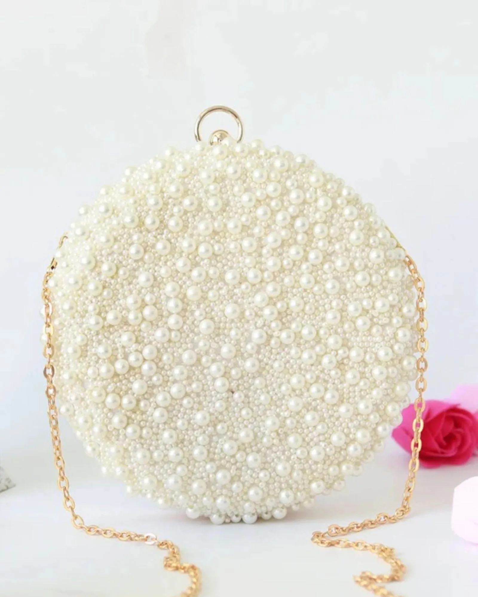 Gauhar All White Pearl Hand Embroidered Clutch