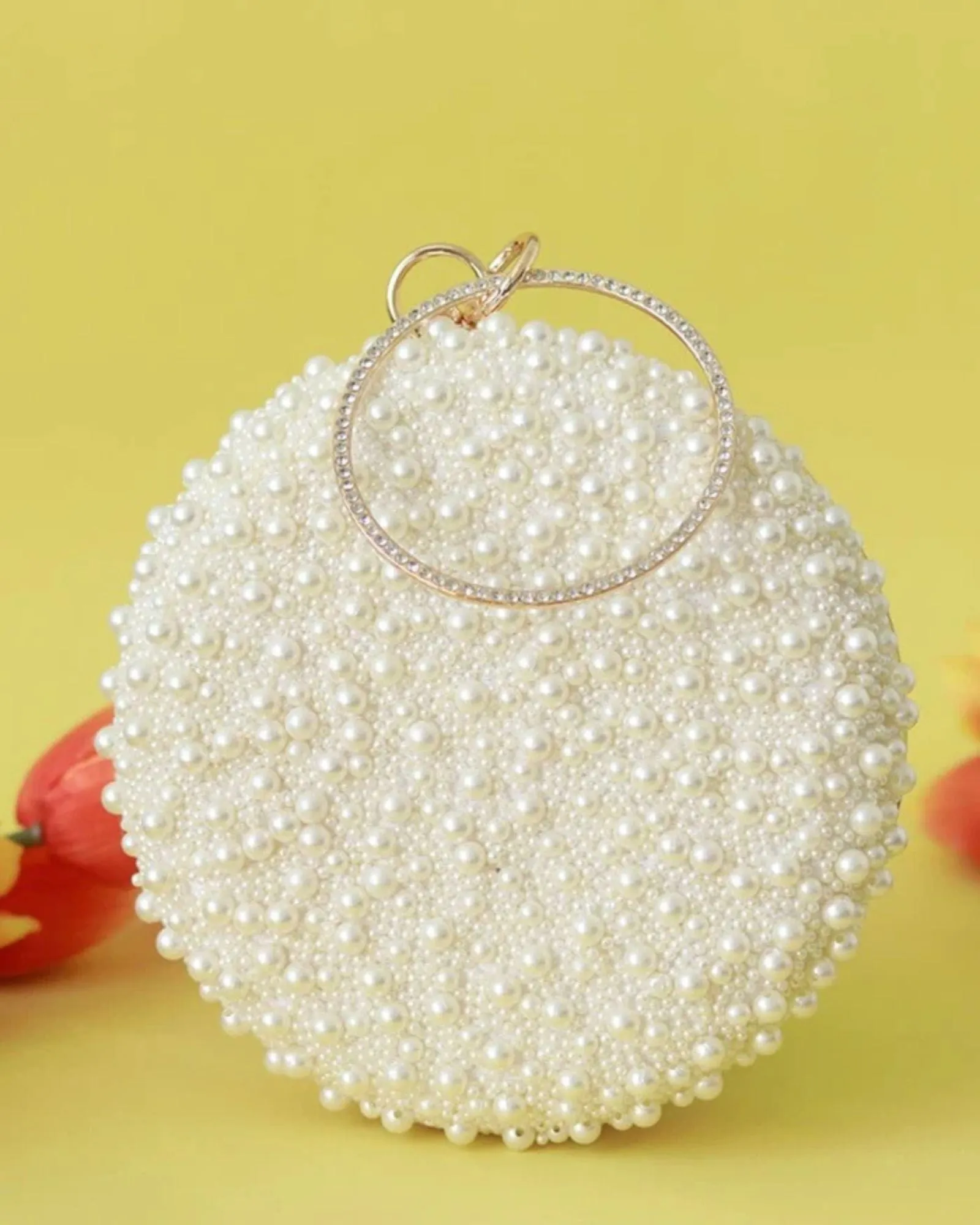 Gauhar All White Pearl Hand Embroidered Clutch