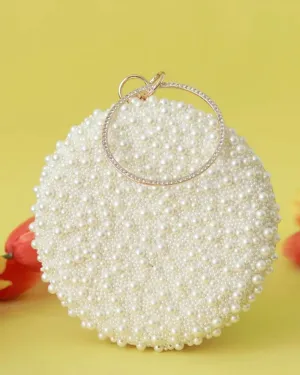 Gauhar All White Pearl Hand Embroidered Clutch