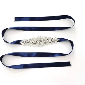 Girls Diamante Sash Belt - Navy Blue