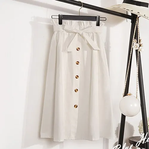 Gogoyouth Summer Autumn Skirts Womens 2018 Midi Knee Length Korean Elegant Button High Waist Skirt Female Pleated School Skirt