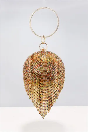 Gold Rhinestone Tassels Bucket Bags