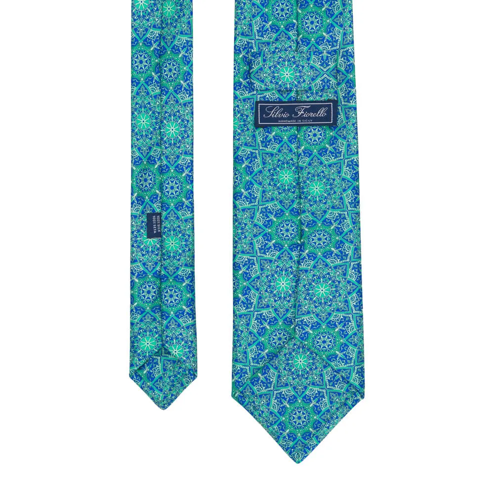 Green and Blue Notre Dame Duchesse Silk Tie