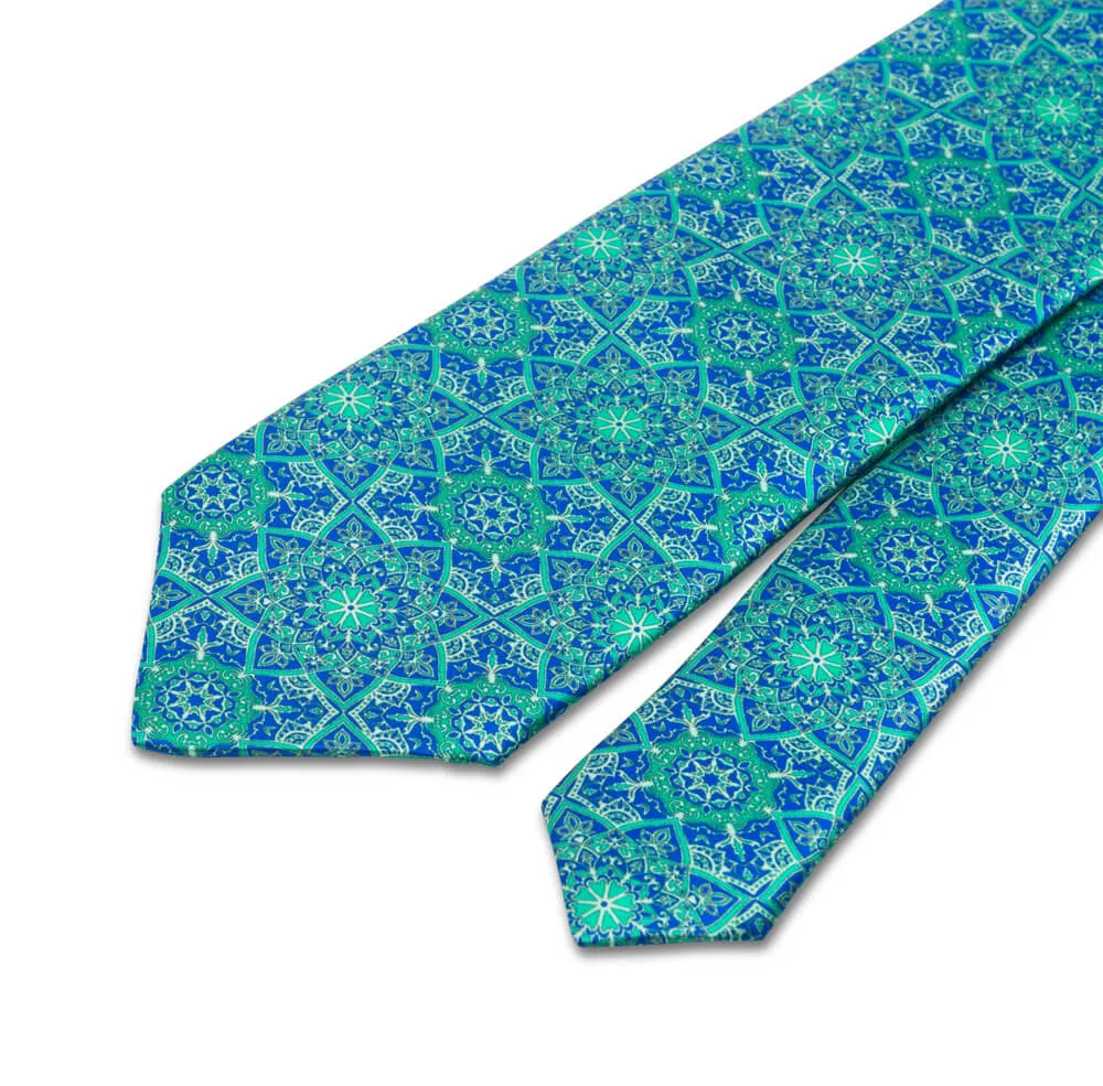 Green and Blue Notre Dame Duchesse Silk Tie