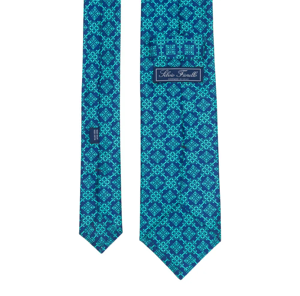 Green and Blue Royal Seal Duchesse Silk Tie
