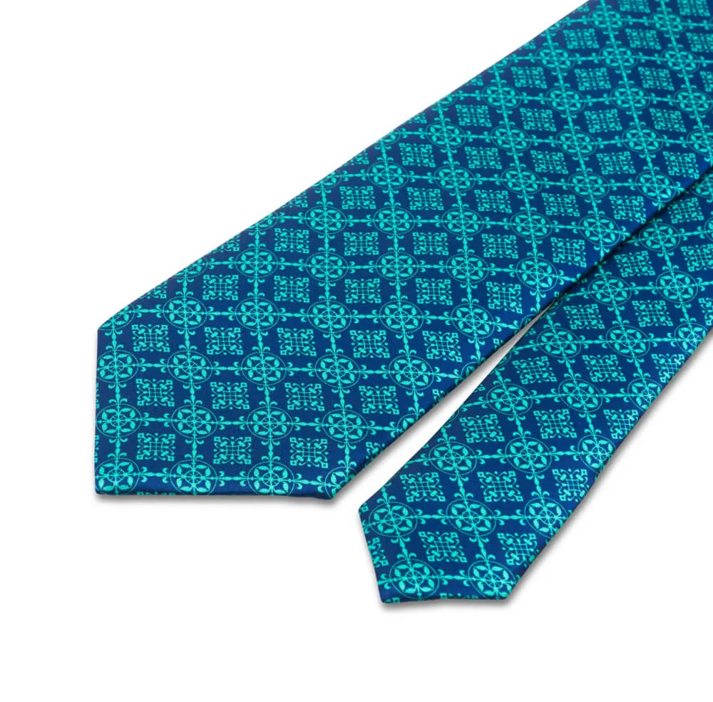 Green and Blue Royal Seal Duchesse Silk Tie