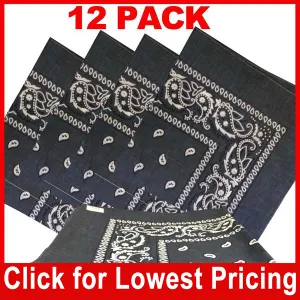 Grey Bandana - 100% Cotton - Paisley Bandana - 12 Pack