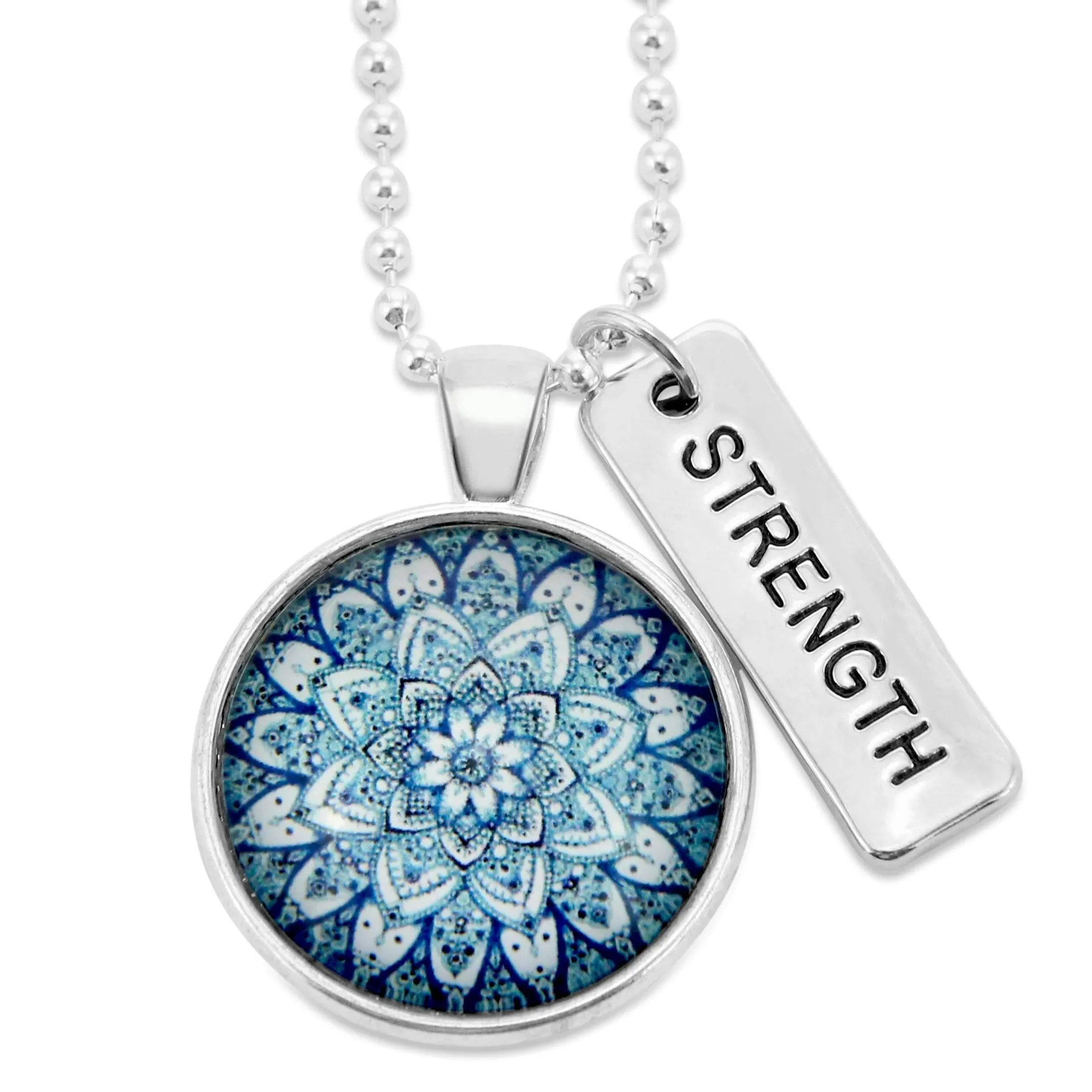 Heart & Soul Collection - Bright Silver ' STRENGTH ' Necklace - Floral Ice (10512)