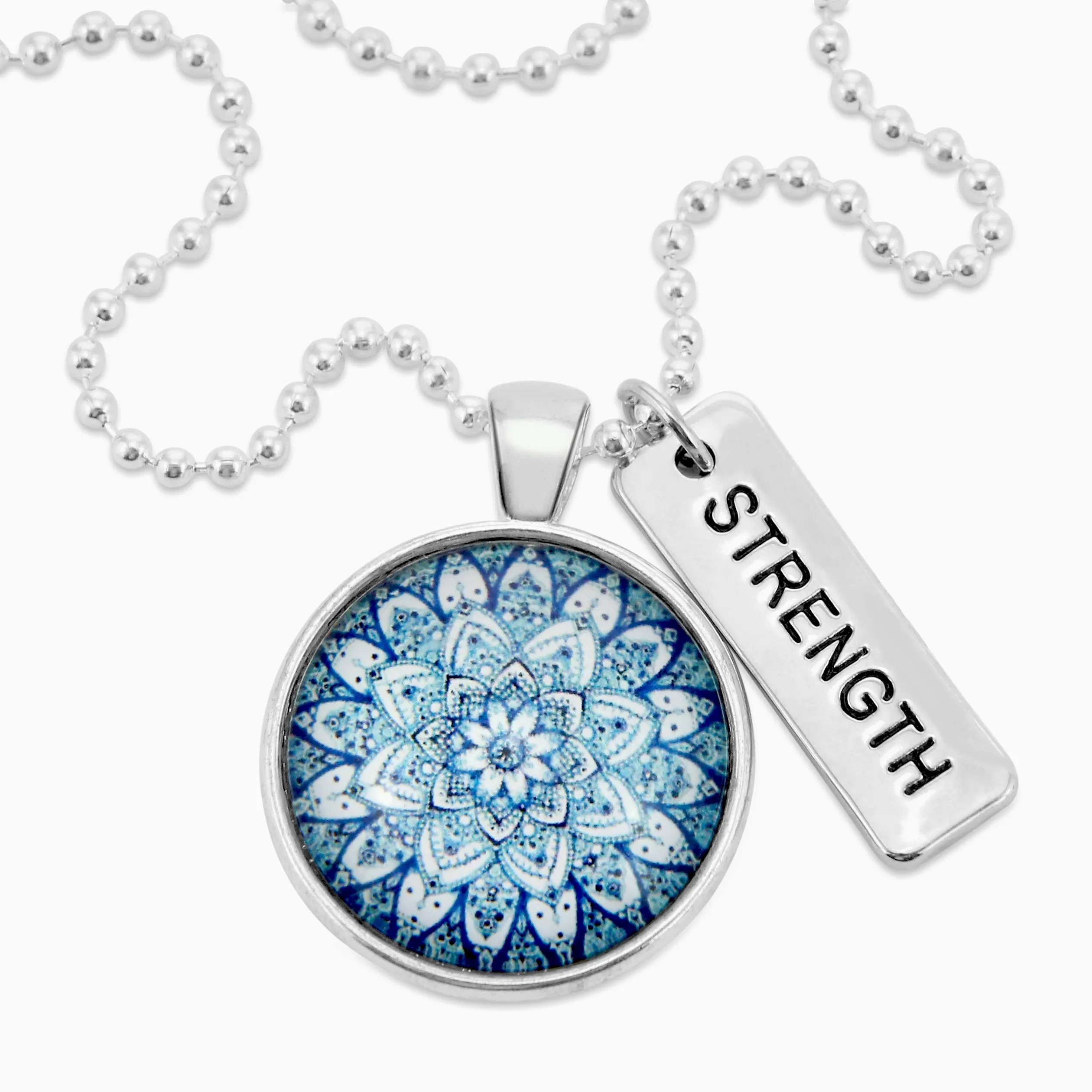 Heart & Soul Collection - Bright Silver ' STRENGTH ' Necklace - Floral Ice (10512)