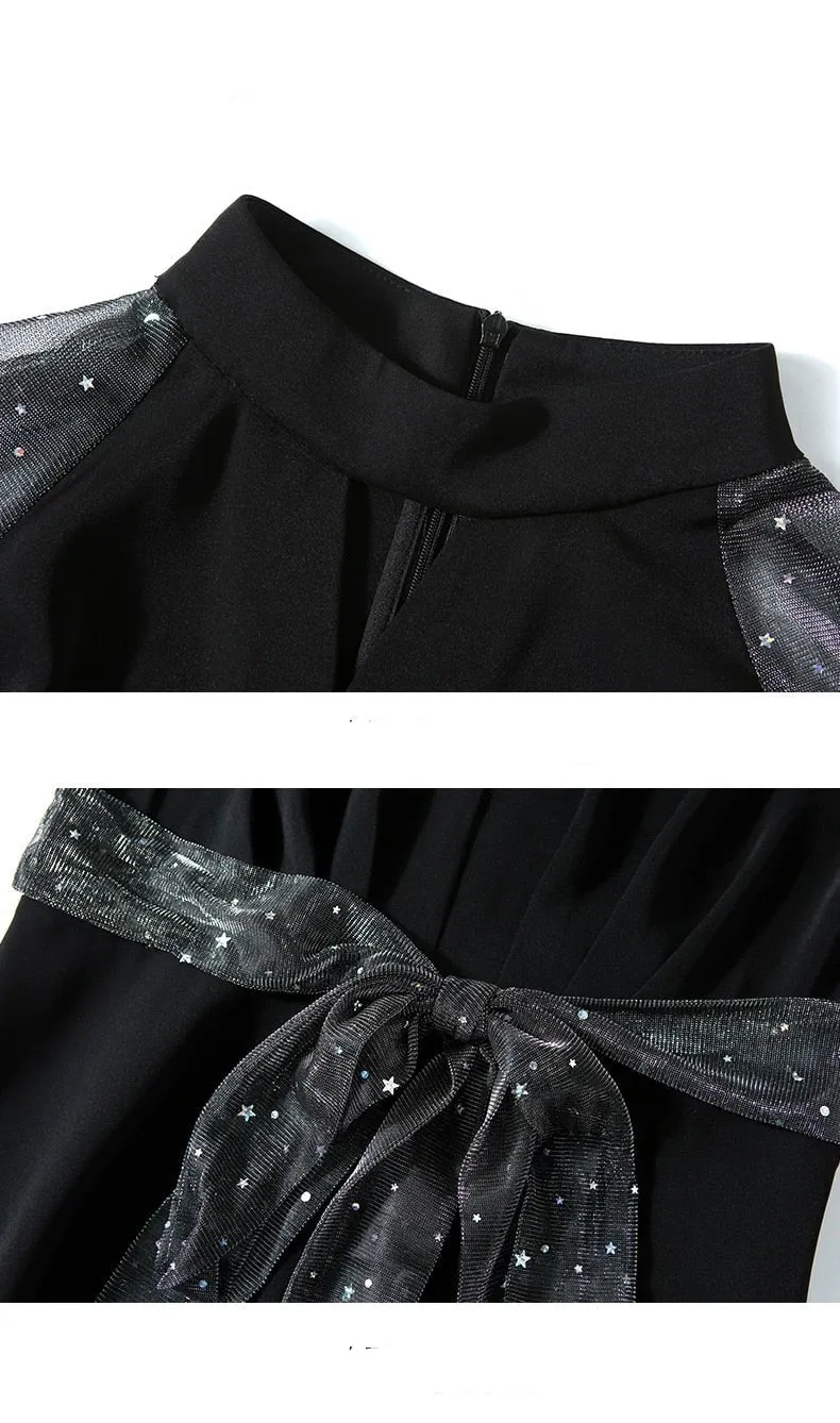 High-end Mesh Long Sleeve Classy Swing Dress