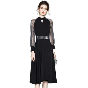 High-end Mesh Long Sleeve Classy Swing Dress