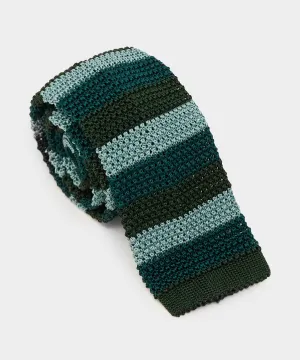 Italian Silk Knit Tie in Teal Block Stripe