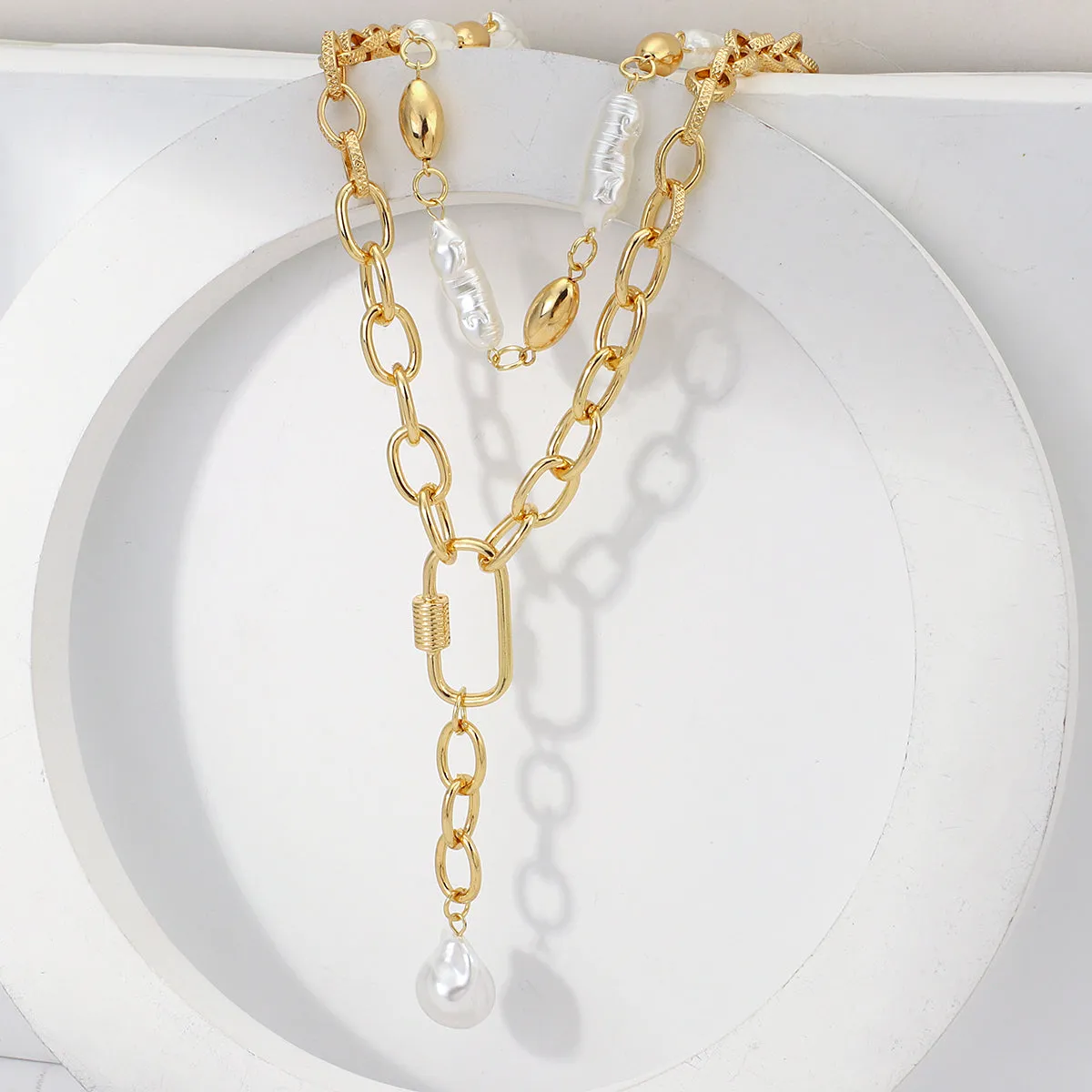 Ladies Gold Plated Chunky Pearl Bead Choker Chain & Irregular Pearl Necklace