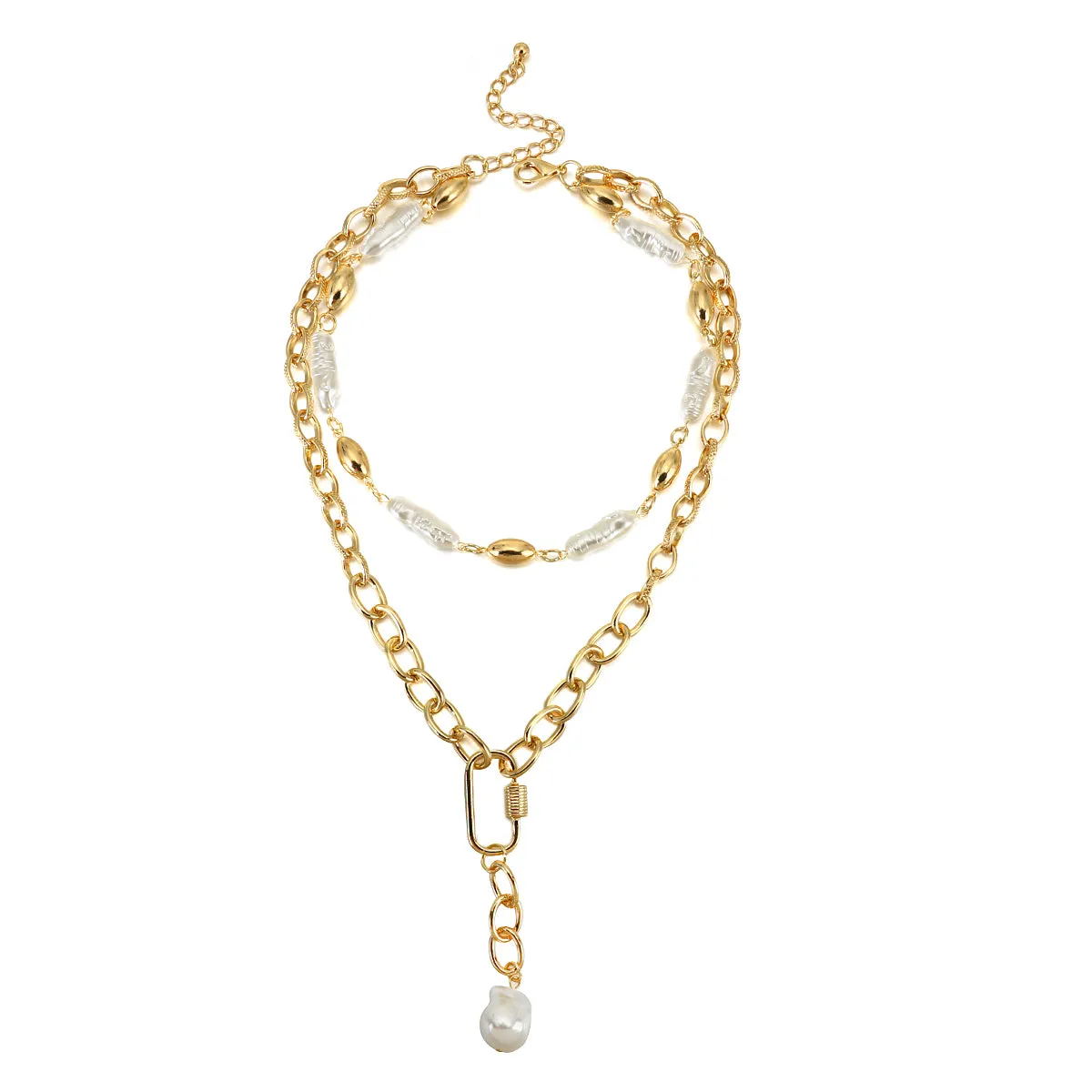 Ladies Gold Plated Chunky Pearl Bead Choker Chain & Irregular Pearl Necklace