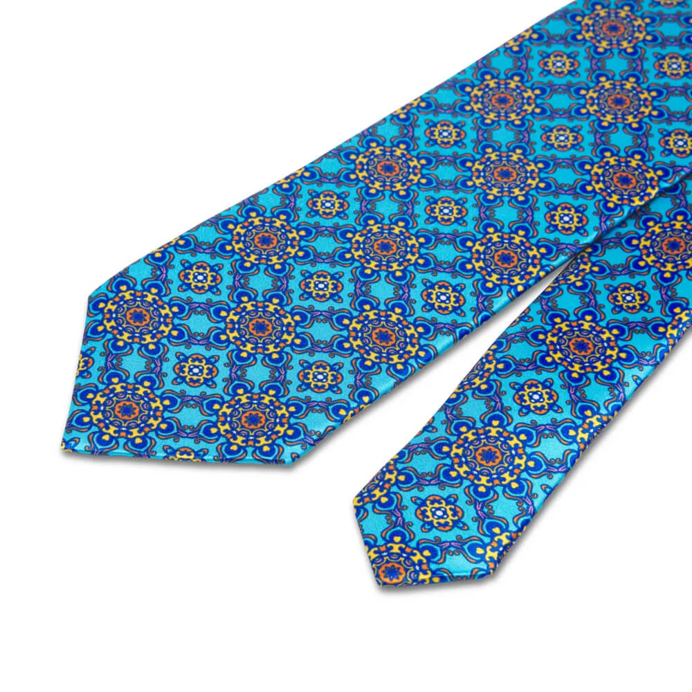 Leonardo Art Light Blue and Yellow Duchesse Silk Tie