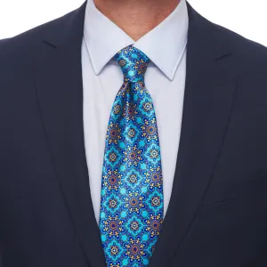 Leonardo Art Light Blue and Yellow Duchesse Silk Tie