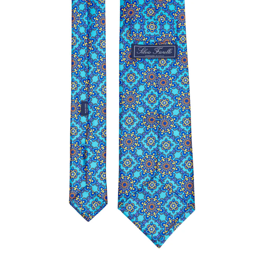 Leonardo Art Light Blue and Yellow Duchesse Silk Tie