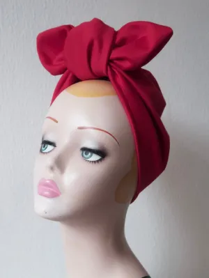 Made To Order: LANDGIRL KNOT 1940s Pre-tied Stretchy Turban in 8 Colours: red, black, leopard, olive green, mustard, rust, grey & navy.