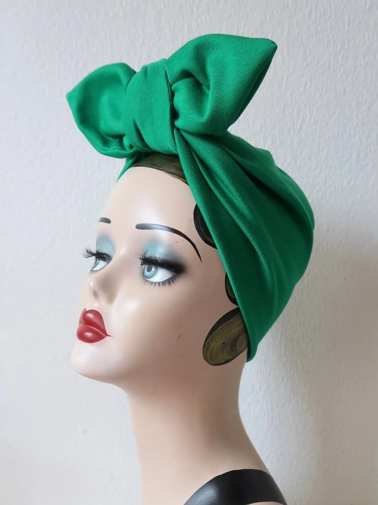 Made To Order: LANDGIRL KNOT 1940s Pre-tied Stretchy Turban in 8 Colours: red, black, leopard, olive green, mustard, rust, grey & navy.