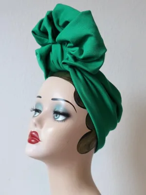 Made To Order: SCRUNCHIE KNOT 1940s Pre-tied Stretchy Turban in 8 Colours: red, black, leopard, olive green, mustard, rust, grey & navy